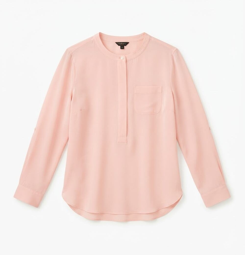 Talbots Women Silk Blouse Shirt Size LP Petite Pink Long Sleeve Tunics NWOT